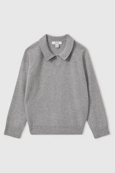 Reiss Grey Melange Junior Wool-cashmere Open Collar Jumper