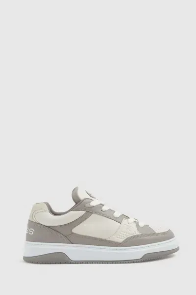 Reiss Grey Panelled Leather Trainers