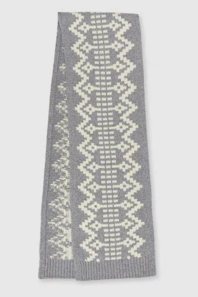 Reiss Grey/white Berwin Wool Blend Fair Isle Scarf