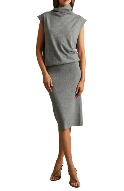 Reiss Grey Knitted Wool-cashmere Blouson Top Midi Dress