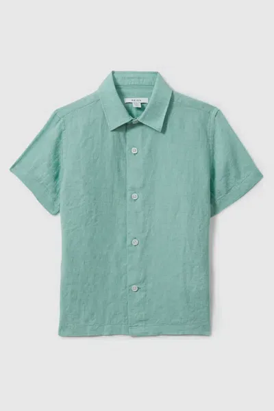 Reiss Kids' Bermuda Green Short Sleeve Linen Shirt