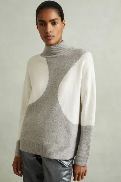 Reiss Ivory/grey Georgia Colourblock Roll Neck Jumper