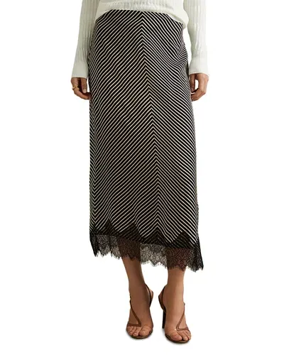 Reiss Ivy Stripe Midi Skirt In Black/ivory