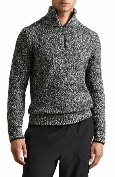 Reiss Black/white Marled Cotton And Wool Funnel Neck Jumper