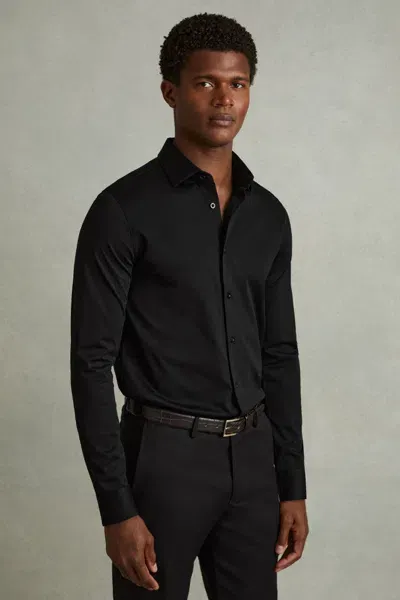 Reiss Black King Mercerised Cotton Jersey Shirt