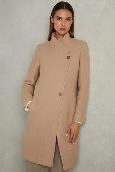 Reiss Light Camel Petite Wool Blend Longline Double Breasted Coat