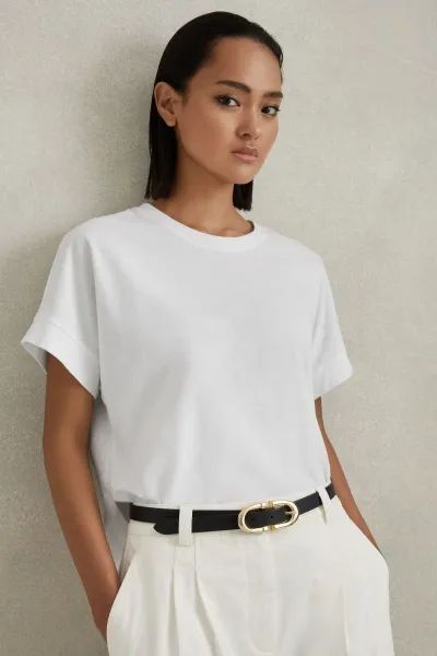 Reiss White Lois Cotton Crew Neck T-shirt