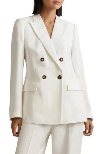 Reiss White Viscose-linen Double Breasted Suit Blazer