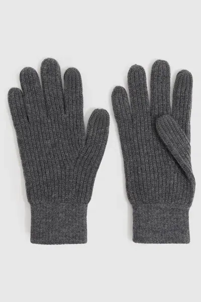 Reiss Mid Grey Melange Lawson Ribbed-merino Touchscreen Gloves