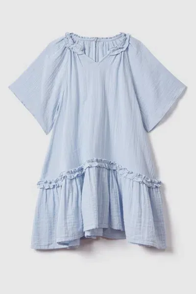 Reiss Millie - Blue Millie Teen Seersucker Cotton Ruffle Dress