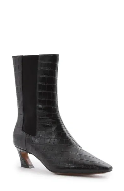 Reiss Mina Croc Embossed Chelsea Boot In Black