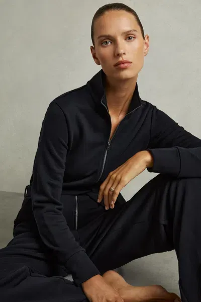 Reiss Navy Belted Loopback-jersey Jumpsuit