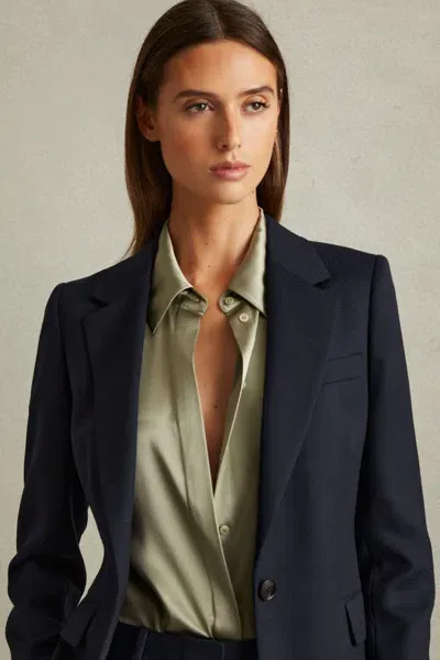 Reiss Navy Hallie Petite Textured Single Breasted Suit Blazer