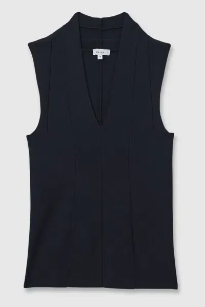 Reiss Navy Knitted Sleeveless V-neck Vest