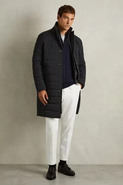 Reiss Navy Layered-effect Quilted-sheel Longline Jacket