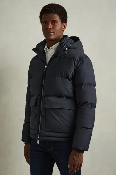 Reiss Navy Patch-pocket Quilted Puffer Jacket