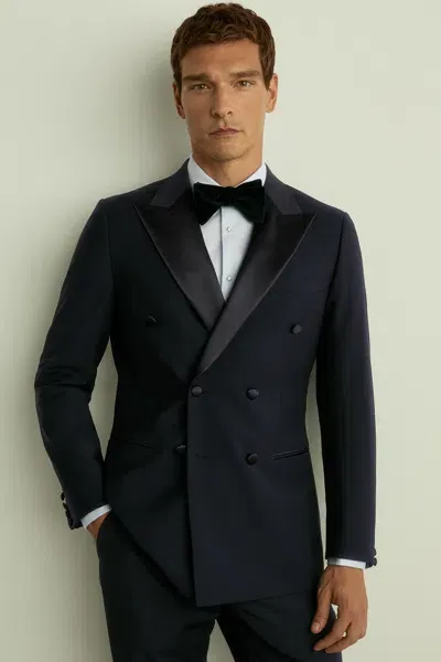 Reiss Navy Modern Fit Double Breasted Tuxedo Jacket