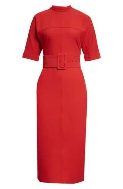 Reiss Red Belted Midi Dress