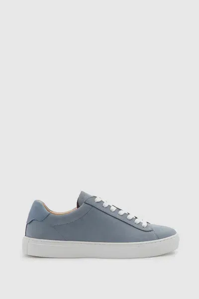 Reiss Sky Blue Finley Nubuck Nubuck Leather Low Top Trainers