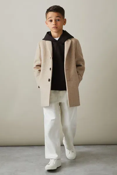 Reiss Kids' Oatmeal Junior Single Breasted Overcoat