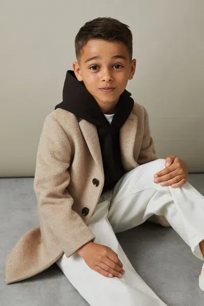 Reiss Kids' Oatmeal Senior Single Breasted Overcoat