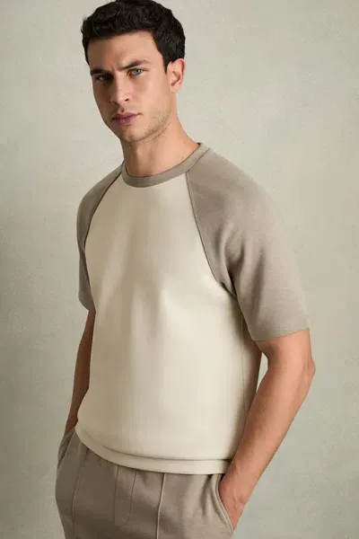 Reiss Off White/taupe Carins Interlock-jersey Colour-block T-shirt