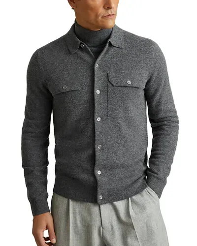 Reiss Pisa Merino Wool Slim Fit Cardigan In Grey Melange