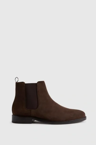 Reiss Renor Elasticated-panel Suede Chelsea Boots In Brown