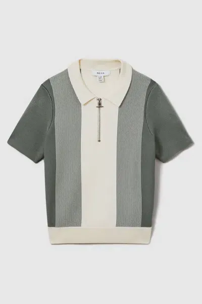 Reiss Sage Milton Half-zip Striped Polo Shirt In Multi