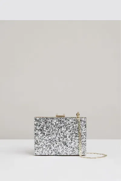 Reiss Silver Glitter Box Clutch Bag