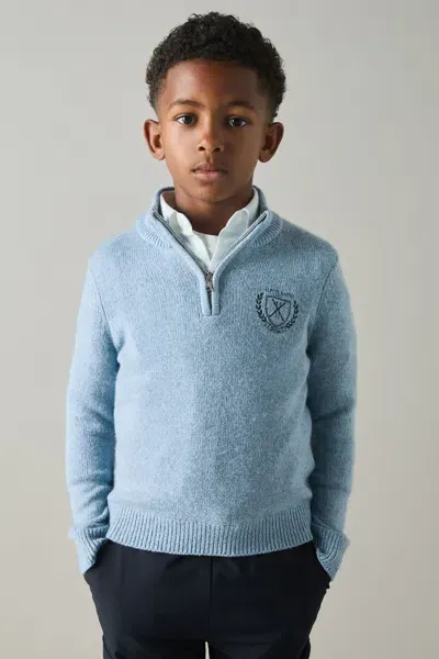 Reiss Soft Blue Melange Junior Embroidered Jumper With Cashmere Wool And Cotton