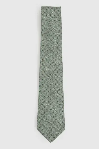 Reiss Soft Sage Albarese Silk Geometric Print Tie