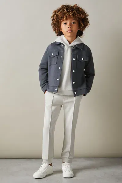 Reiss Kids' Steel Blue Junior Textured Cotton Blend Jacket