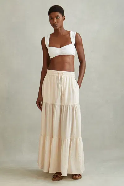 Reiss Neutral Tiered Drawstring Maxi Skirt