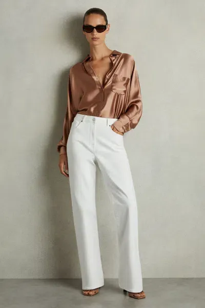 Reiss Taupe Silk Satin Grown On Sleeve Shirt