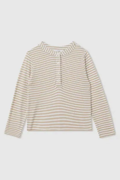 Reiss Kids' Tessa - Oatmeal Tessa Striped Grandad Collar Long-sleeve Top