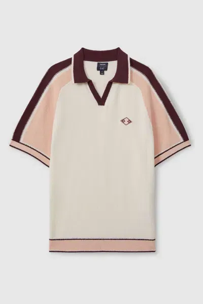 Reiss Tonka Cotton & Nylon Toweling Color Blocked Regular Fit Polo Shirt In Pink Multi