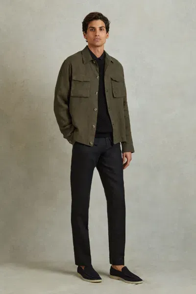 Reiss Khaki Viera Linen Overshirt