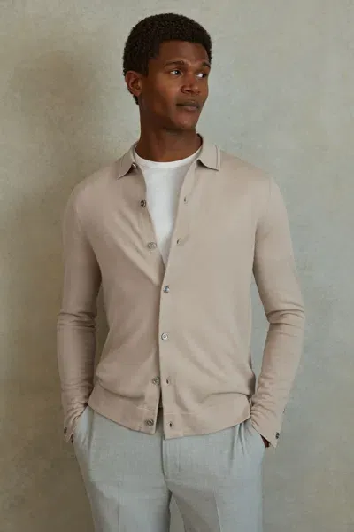 Reiss Washed Stone Merino Wool Button-through Cardigan