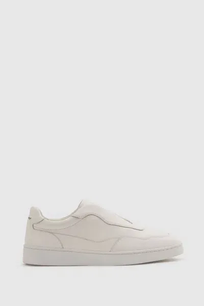 Reiss White Grained Leather Elasticated Lace Trainers