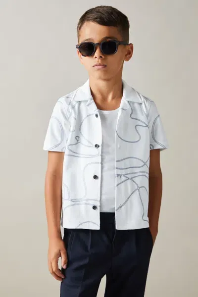 Reiss Kids' White Cotton Jersey Embroidered Shirt