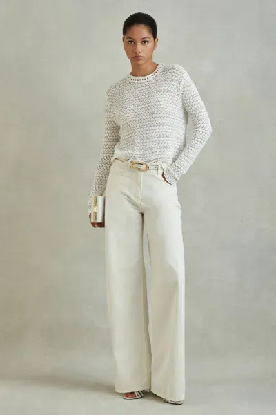 Reiss White Sim Crochet Crew Neck Top