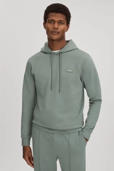 Reiss Sage Zorn Interlock Jersey Hoodie