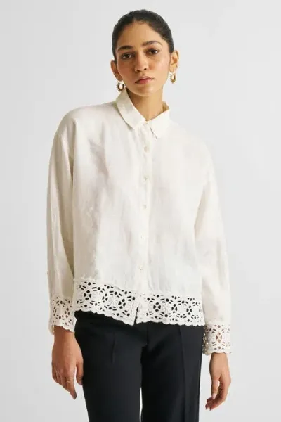 Reistor Button-down With Lace Shirt In Multi