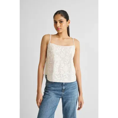 Reistor Embroidered Panel Crop Top In Coconut White