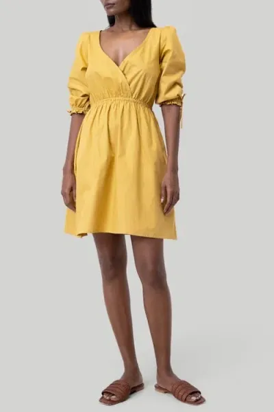 Reistor Gathered Elbow Sleeve Short Dress In Tuscan Sun