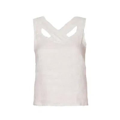 Reistor Women's White Crossback Button Up Linen Tank Top