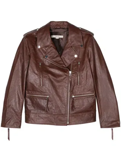 Remain Leather Biker Jacket In Brown