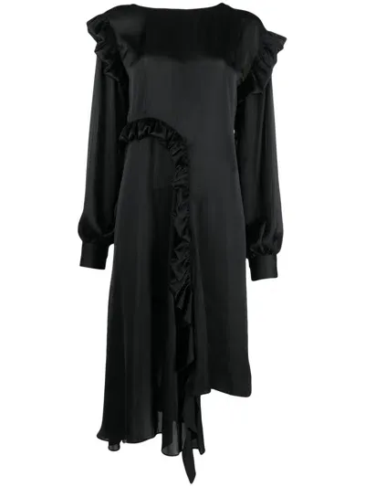 Remain Ruffled Long-sleeved Maxi Dress In Black