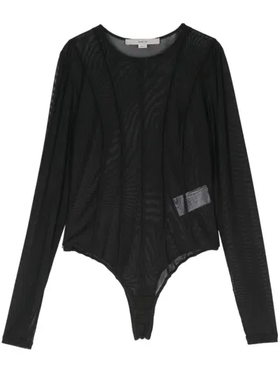 Remain Semi-sheer Cutline-detail Bodysuit In Black